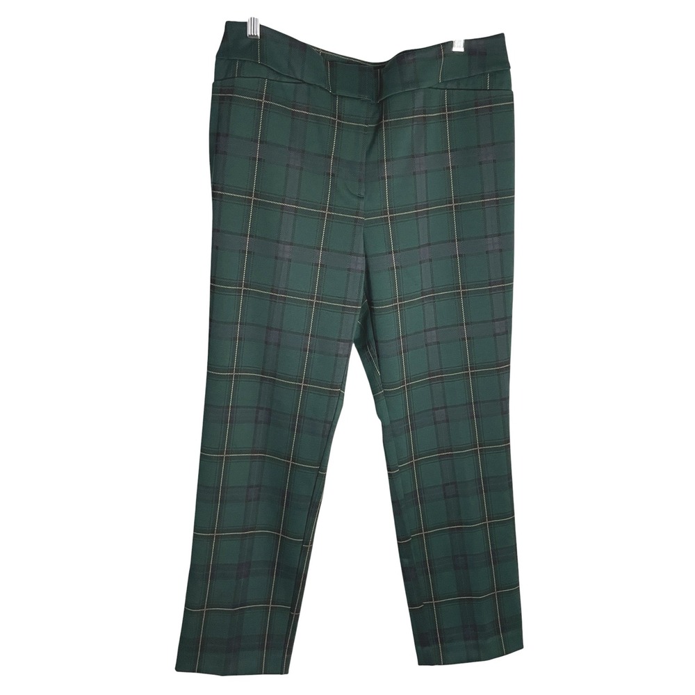 Ann Taylor Factory Womens Tartan Plaid Trousers Size 14 Green Dark Academia